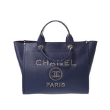Chanel Chanel Deauville Tote Logo Tads Navy A57069 Women's Caviar Skin 2way Bag New Sale Silver
