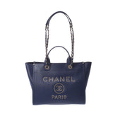 Chanel Chanel Deauville Tote Logo Tads海军A57069女性鱼子酱2way包新款销售银