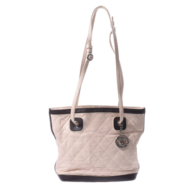 Chanel Chanel Matrasse Beige / Dark Brown Silver Fittings Ladies Lamskin Tote Bag B Rank Used Sinkjo