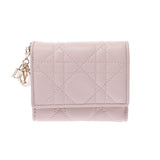 Christian DIOR Christian Dior Lady Dior Lotus Wallet Pink Ladies Lambskin Three Fold Wallet A Rank Used Ginzo