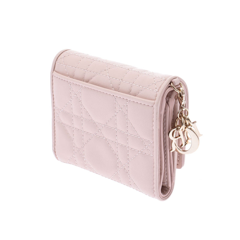 Christian DIOR Christian Dior Lady Dior Lotus Wallet Pink Ladies Lambskin Three Fold Wallet A Rank Used Ginzo