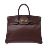 Hermes Hermes Burkin 35 Chocolate (Dark Brown) Gold Brown □ F Steel (around 2002) Unisex Aldenne Handbags AB Rank Used Sinkjo
