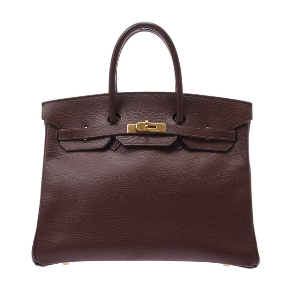 Hermes Hermes Burkin 35巧克力（深棕色）金棕色□F钢（2002年左右）Uniqux Aldenne手袋AB排名使用水池
