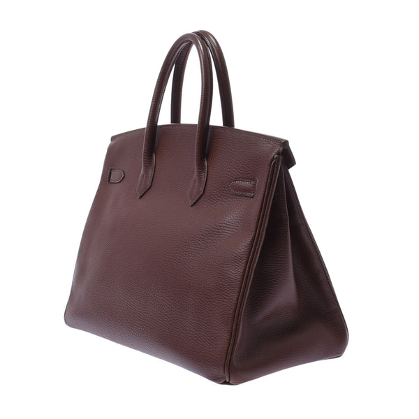 Hermes Hermes Burkin 35巧克力（深棕色）金棕色□F钢（2002年左右）Uniqux Aldenne手袋AB排名使用水池