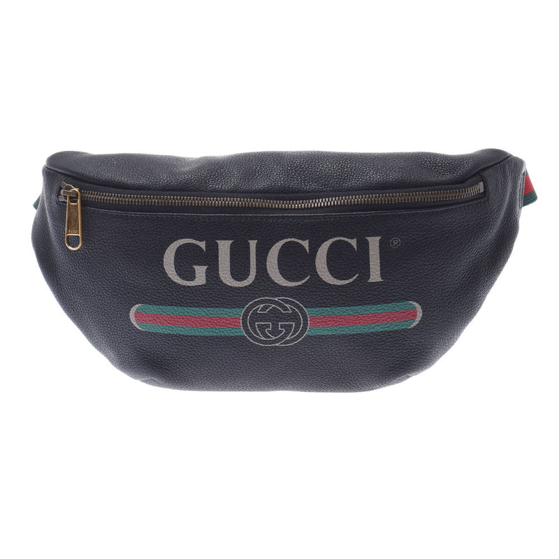 GUCCI グッチ ベルトバッグ グッチプリント 黒 530412 ユニセックス カーフ ボディバッグ Aランク 中古 銀蔵