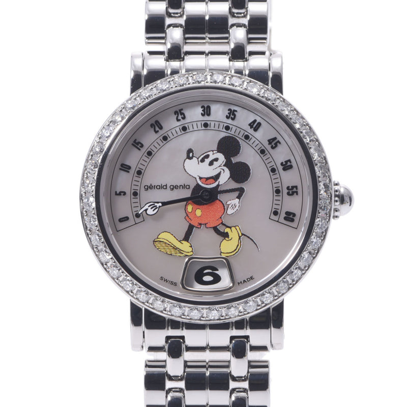 Gerald Genta Gerald Jentna Retro Fantasy Mickey Mouse Bezel Diamond G.3822 Women's SS Watch Quartz White Shell Shape A-Rank Used Silgrin
