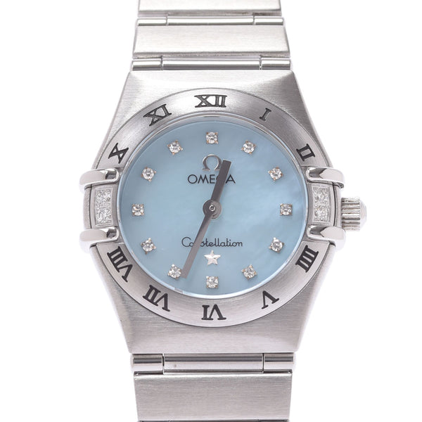 OMEGA Omega Constellation Mini 12P Diamond Bezel 4P Diamond 1567.86 Women's SS Watch Quartz Blue Shell Shape A-Rank Used Silgrin