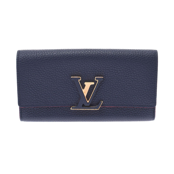 Louis Vuitton Louis Vuitton Portophyu Capsy Marine Rouge M63739 Women's Trailon Leather Long Wallet AB Rank Used Silgrin