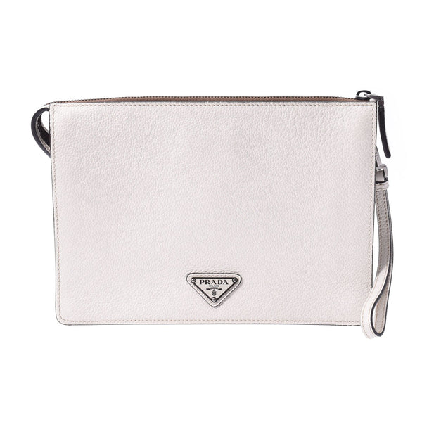 PRADA Prada White Unisex Curf Clutch Bag A Rank used Ginzo