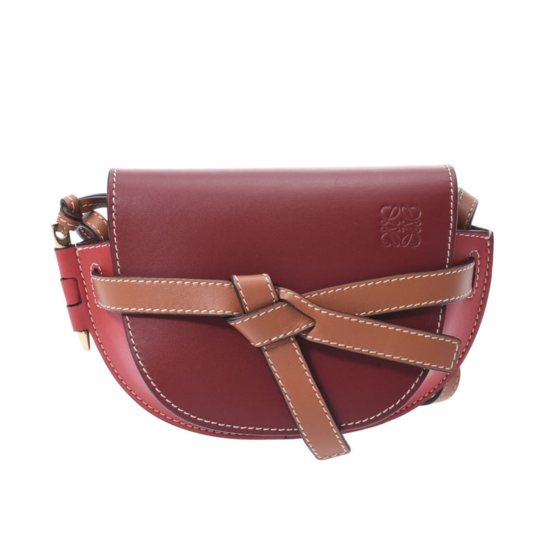 LOEWE Loebe Gate Mini Red/Bordeaux/Tea Ladies Calf Shoulder Bag Unused Ginzo