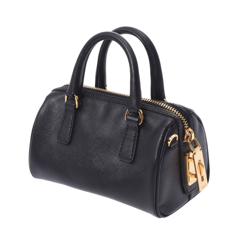 PRADA Prada Mini Shoulder Bag 2way Black Gold Bracket Ladies Safiano Handbag A Rank used Ginzo