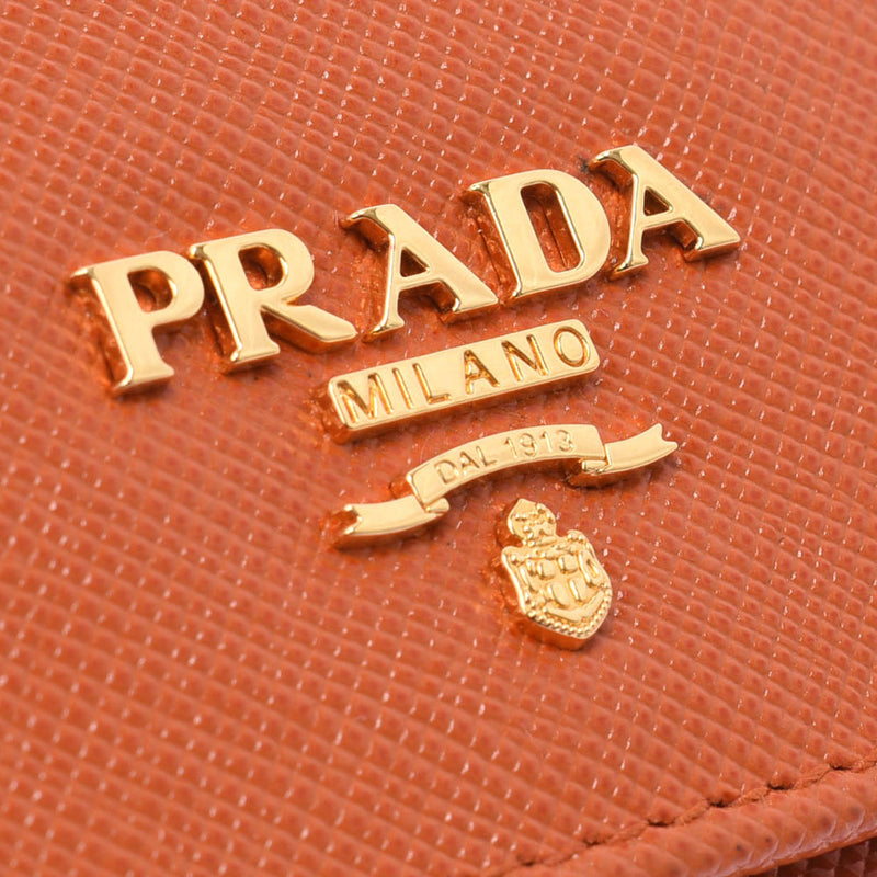 PRADA プラダ L字ファスナー パスケース付き オレンジ 1M1132 ユニセックス サフィアーノ 長財布 ABランク 中古 銀蔵