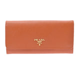 PRADA Prada L -shaped zipper with pass case Orange 1m1132 Unisex Safiano Long Wallet AB Rank Used Ginzo