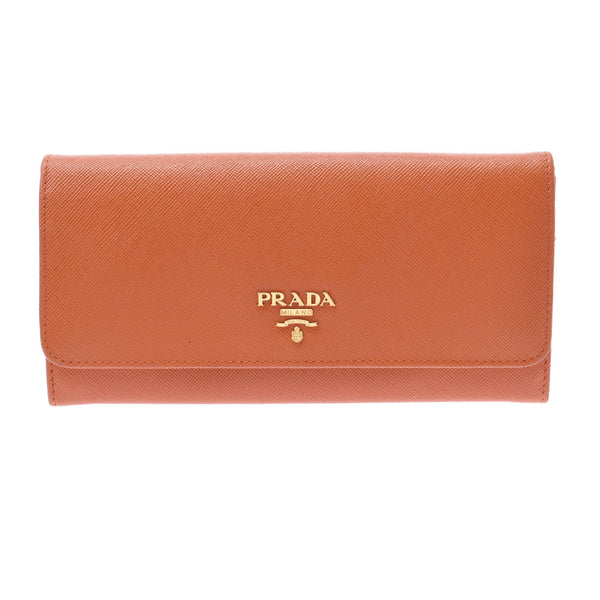 PRADA Prada L -shaped zipper with pass case Orange 1m1132 Unisex Safiano Long Wallet AB Rank Used Ginzo