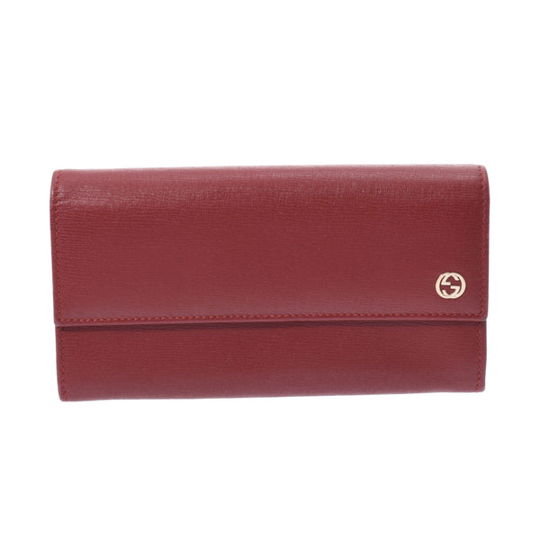 GUCCI Gucci Red tea type 309702 Unisex calf long wallet A rank used Ginzo