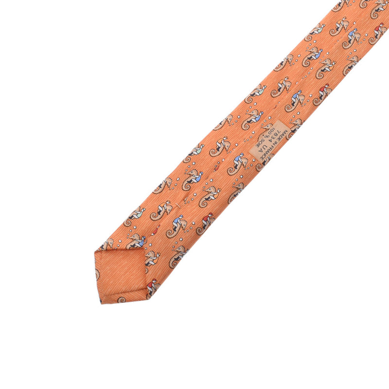 HERMES Hermes Tatsuno Single Pattern Orange Men's Silk 100 % Tie AB Rank used Ginzo