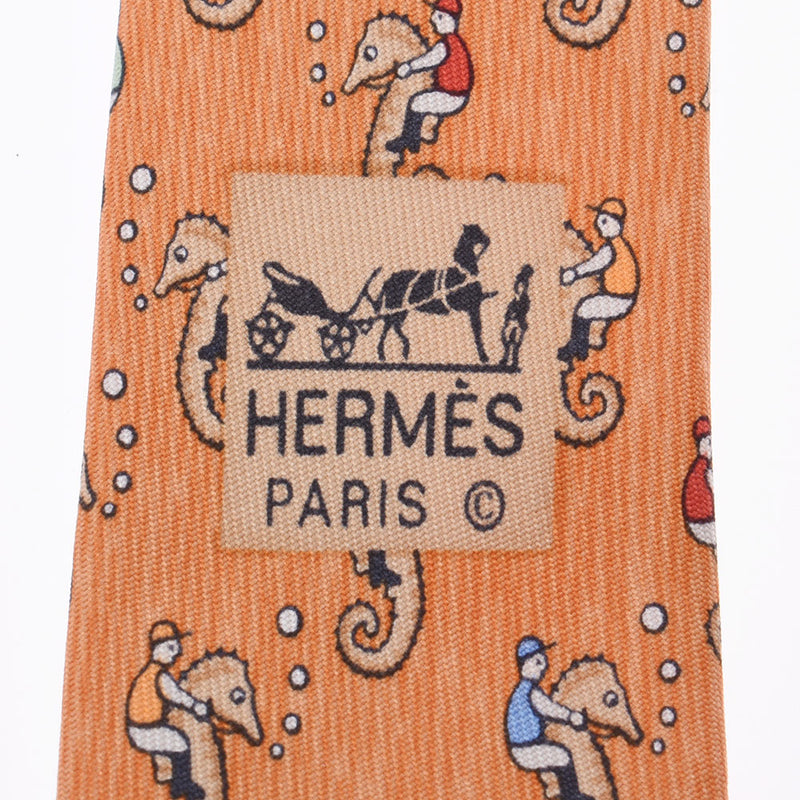 HERMES Hermes Tatsuno Single Pattern Orange Men's Silk 100 % Tie AB Rank used Ginzo