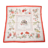 HERMES Hermes Care 90 QUAI EUX FLEURS / Flowering riverbank beige / red ladies silk 100 % scarf AB rank used Ginzo