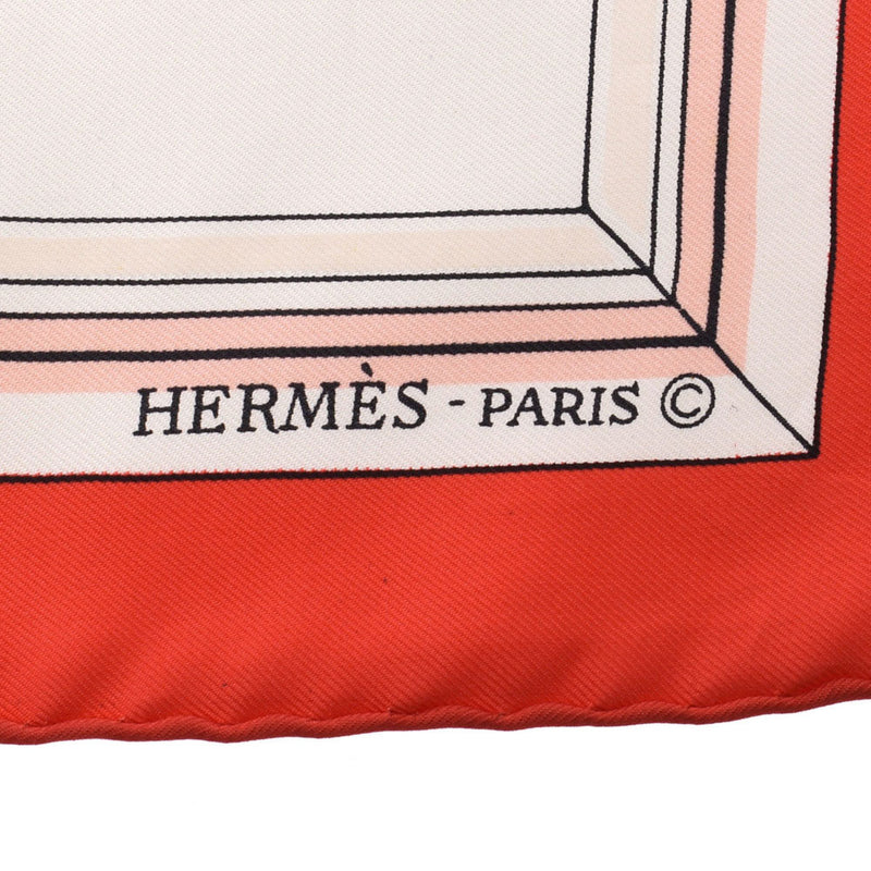 HERMES Hermes Care 90 QUAI EUX FLEURS / Flowering riverbank beige / red ladies silk 100 % scarf AB rank used Ginzo