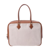 HERMES エルメス プリュム 32 ナチュラル/ブラウン シルバー金具 □F刻印(2002年頃) ユニセックス トワルアッシュ/バレニア ハンドバッグ ABランク 中古 銀蔵