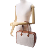 HERMES エルメス プリュム 32 ナチュラル/ブラウン シルバー金具 □F刻印(2002年頃) ユニセックス トワルアッシュ/バレニア ハンドバッグ ABランク 中古 銀蔵