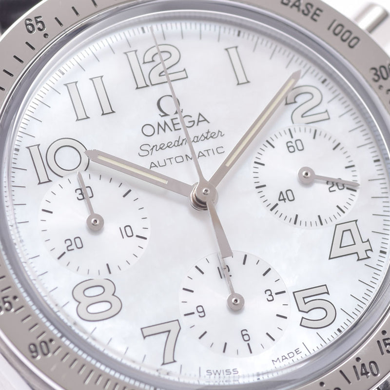 Omega Omega Speed Master 3834.70.36男士SS/皮革手表自动风白色外壳拨号阵列二手Ginzo