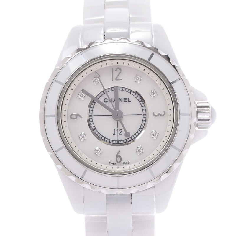 CHANEL Chanel J12 29mm 8P Diamond H2570 Ladies White Ceramic/SS Watch Quartz Shell Dial A Rank used Ginzo