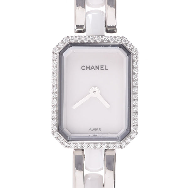 CHANEL シャネル プルミエール ベゼルダイヤ H2132 レディース SS/白セラミック 腕時計 クオーツ シルバー文字盤 Aランク 中古 銀蔵