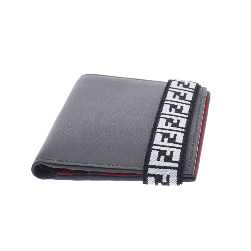 フェンディコンパクト 二つ折り財布 グレー/赤 ユニセックス レザー