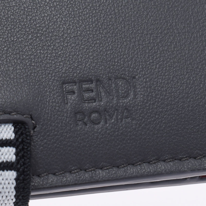 FENDI フェンディ コンパクト 二つ折り財布 グレー/赤 7M0277 ユニセックス レザー 札入れ 未使用 銀蔵