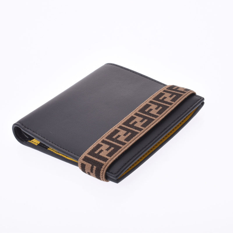FENDI フェンディ コンパクト 二つ折り財布 黒/黄色 7M0277 ユニセックス レザー 札入れ 未使用 銀蔵