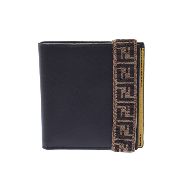 FENDI Fendi Compact Bi -fold Wallet Black/Yellow 7m0277 Men's Leather Wallet Unused Ginzo