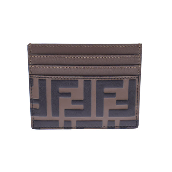 FENDI Fendi Zukka Pattern Pass Case Brown/Black 8M0269 Unisex Leather Card Case Unused Ginzo