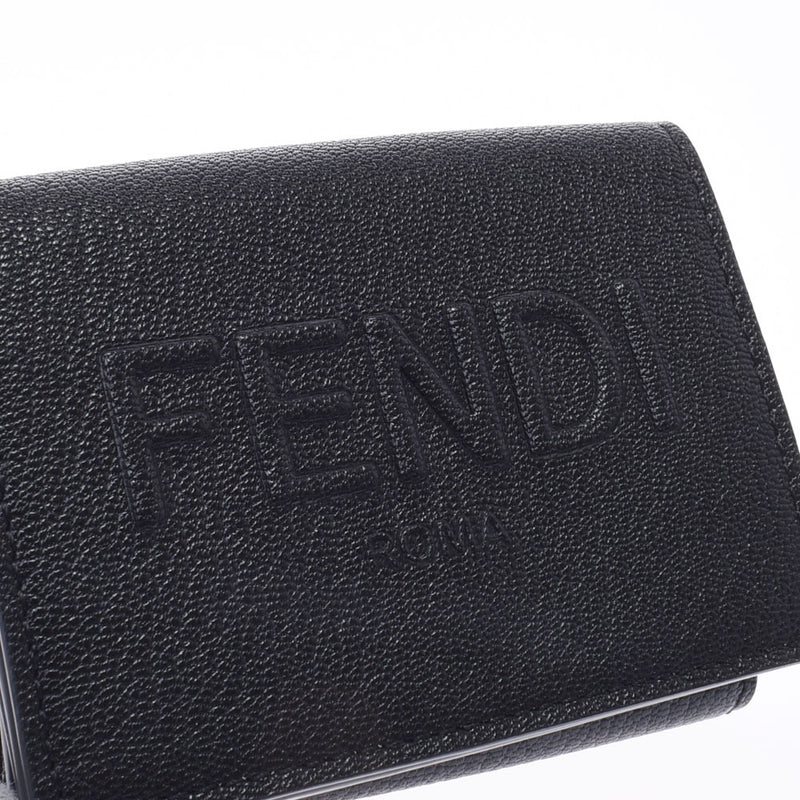 FENDI Fendi Micro Compact Wallet Black 7M0280 Unisex Leather Triloster Unused Ginzo