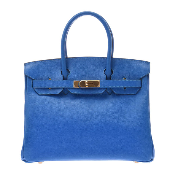 Hermes Hermes Burkin 30 Blue France Gold Bracket □ E-Engraved (around 2001) Ladies Epson Handbag New Sanko