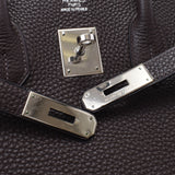 Hermes Hermes Burkin 35 Dark Brown Silver Bracket □ H Engraved (around 2004) Unisex Togo Handbags A rank used Silgrin