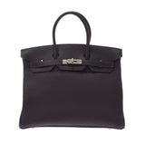 Hermes Hermes Burkin 35 Dark Brown Silver Bracket □ H Engraved (around 2004) Unisex Togo Handbags A rank used Silgrin