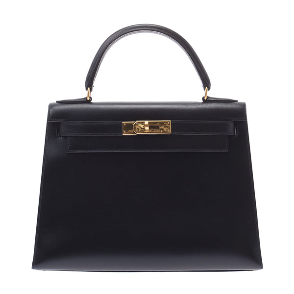 Hermes Hermes Kelly 28 Oshiri Way Black Gold Bracket □ Engraved (around 1998) Ladies BOX Curf Handbag A-Rank Used Sinkjo