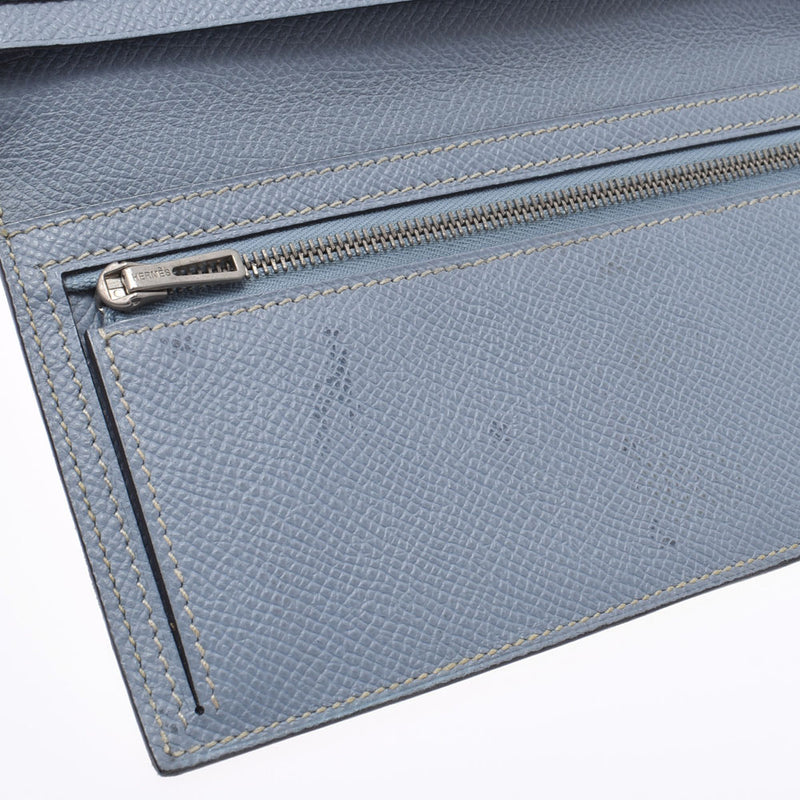 HERMES Hermes Beans Fleet Baicolor Long Wallet Suoufle/Blue Ring Silver Bracket □ Q -engraved (around 2013) Unisex Vo Epson Bi -fold Wallet B Fedicated Ginzo