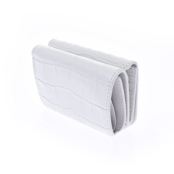 BALENCIAGA Balenciaga Mini Wallet Compact Wallet White 601387 Ladies embossed Leather Trial Folding Wallet New Used Ginzo