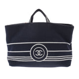 CHANEL Chanel Coco Mark 2WAY Bag Border Navy Blue Ladies Denim Tote Bag B Rank used Ginzo