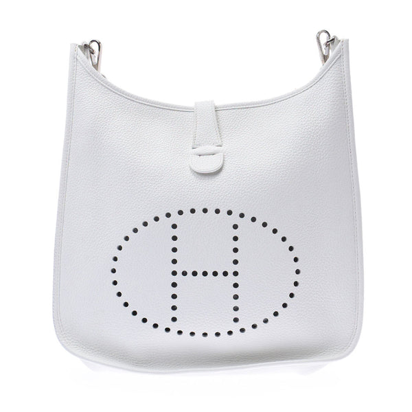 Hermes Hermes Evelin Evin 3 GM White Silver Bracket □ O Steel (around 2011) Ladies Triyo Clemance Shoulder Bag AB Rank Used Silgrin