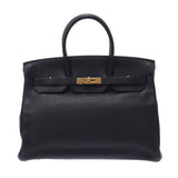 Hermes Hermes Burkin 35 Black Gold Bracket □ P Engraved (around 2012) Unisex Triyo Clemance Handbags AB Rank Used Silgrin