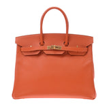 Hermes Hermes Burkin 35 Orange Gold Bracket □ P Engraved (around 2012) Unisex Voepson Handbags AB Rank Used Silgrin