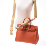 Hermes Hermes Burkin 35 Orange Gold Bracket □ P Engraved (around 2012) Unisex Voepson Handbags AB Rank Used Silgrin