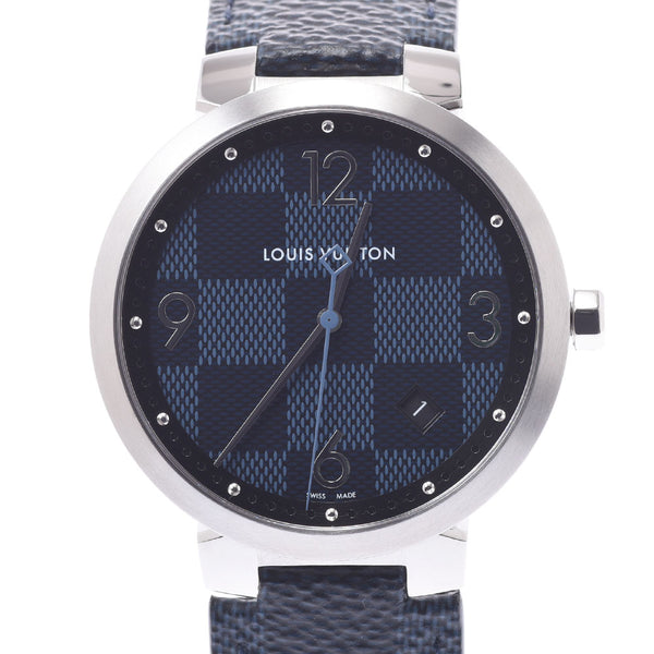 LOUIS VUITTON Louis Vuitton Tambour QA026 Men's SS/Leather Watch Quartz Blue (Dami Graphit Pattern) Dial A Rank Used Ginzo