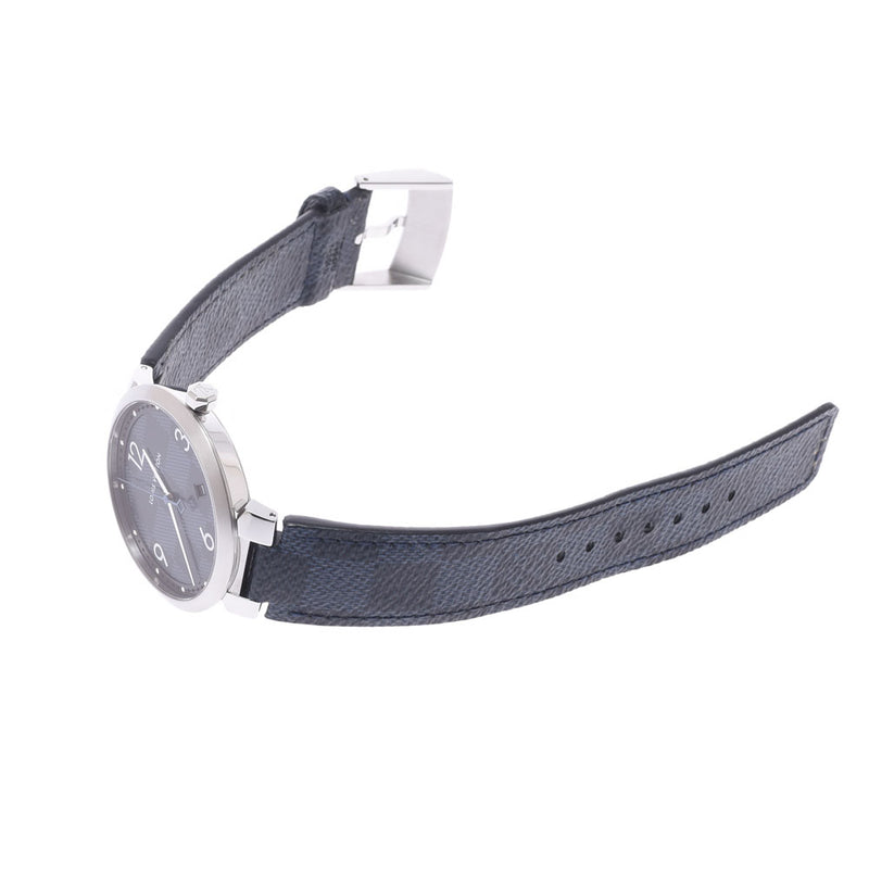 LOUIS VUITTON ルイヴィトン タンブール QA026 メンズ SS/革 腕時計 クオーツ 青（ダミエグラフィット柄）文字盤 Aランク 中古 銀蔵
