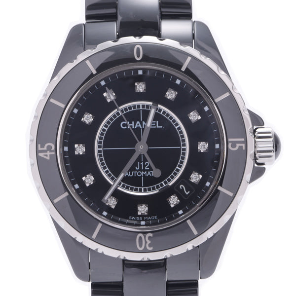 CHANEL Chanel J12 38mm 12P Diamond H1626 Men's Black Ceramic/SS Watch Automatic Black Dial A Rank used Ginzo