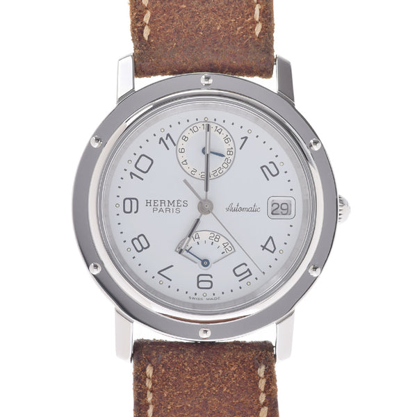 HERMES Hermes Clipper GMT Dubletour Power Reserve CL5.710 Men's SS/Leather Watch Automatic White Dial AB Rank Used Ginzo