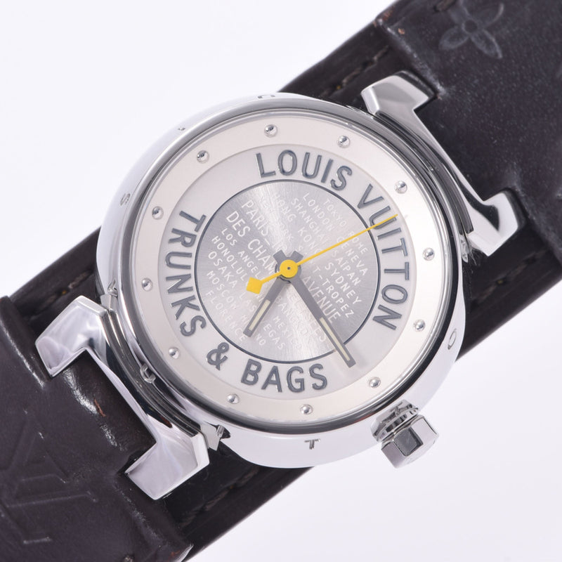 LOUIS VUITTON Louis Vuitton Tambour Trans & Bucks Q1215 Ladies SS/Leather Watch Quartz Silver Dial AB Rank Used Ginzo